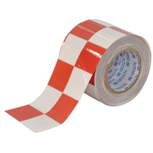 Brady 121918 Checkered ToughStripe Floor Marking Tape, 4" x 100', Polyester, Red and White-(Each)