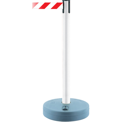 Tensator  885-32-MAX-NO-D3X-C  Outdoor TensaBarrier<sup>?</sup> Barrier Post, Plastic, 37" H, White/Red Tape, 13' Tape Length - Each