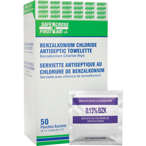 Safecross  6059  Benzalkonium Chloride Wipes, Towelette, Antiseptic - Box of 50