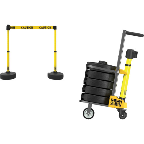 Banner Stakes  PL4000-Y  PLUS Barrier Post Cart Kit, 75' L, Metal, Yellow - Each