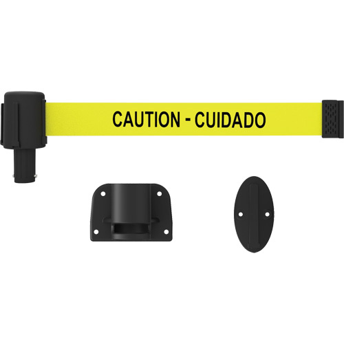Banner Stakes  PL4107  PLUS Wall Mount Barrier System, Plastic, Screw Mount, 15', Yellow Tape - Each