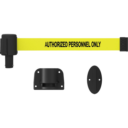 Banner Stakes  PL4109  PLUS Wall Mount Barrier System, Plastic, Screw Mount, 15', Yellow Tape - Each