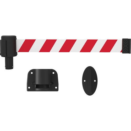 Banner Stakes  PL4126  PLUS Wall Mount Barrier System, Plastic, Screw Mount, 15', Red and White Tape - Each