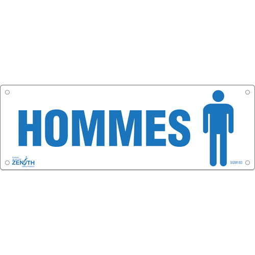 Zenith Safety Products  "Hommes" Sign, 4" x 12", Plastic, French with Pictogram - Each