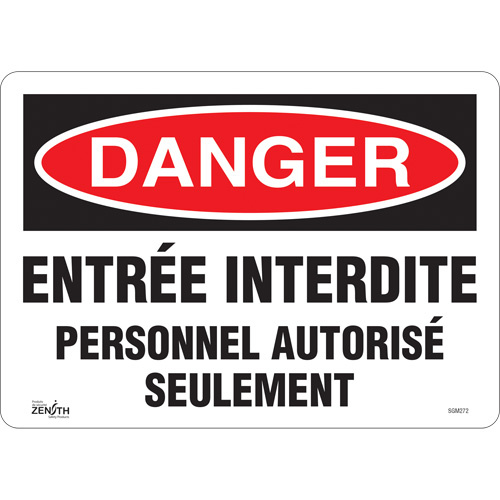 Zenith Safety Products ""Personnel Autorisé Seulement"" Sign  (Each)-Click on options for variations & Details.