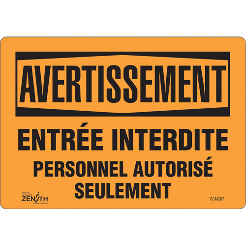 Zenith Safety Products ""Personnel Autorisé Seulement"" Sign  (Each)-Click on options for variations & Details.