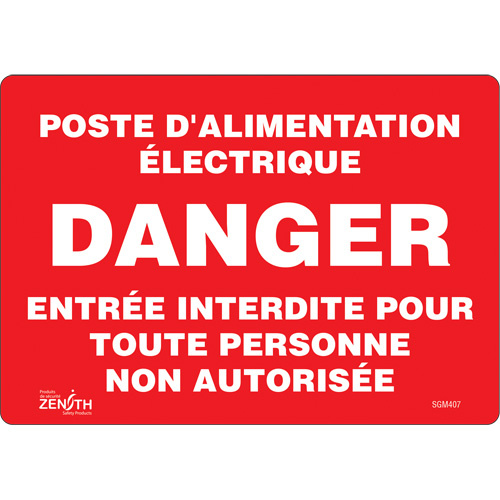 Zenith Safety Products ""Poste D'Alimentation Électrique"" Sign  (Each)-Click on options for variations & Details.