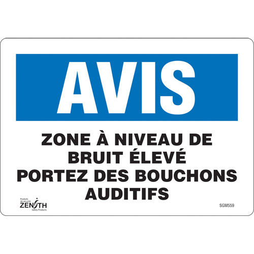 Zenith Safety Products ""Portez Des Bouchons Auditifs"" Sign  (Each)-Click on options for variations & Details.