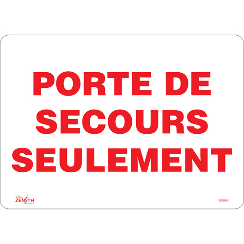 Zenith Safety Products ""Porte De Secours"" Sign  (Each)-Click on options for variations & Details.