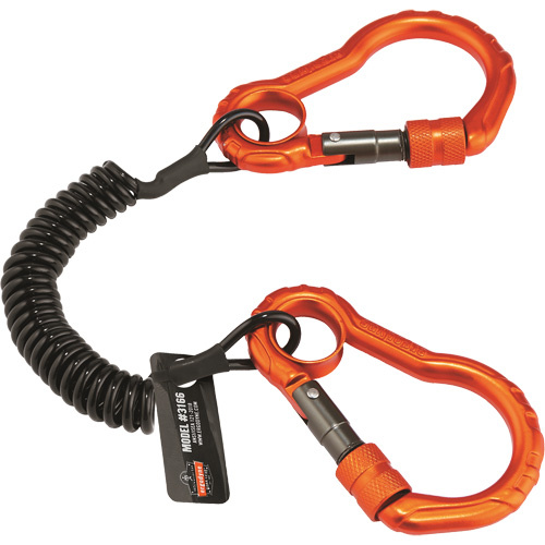 Ergodyne  19162  Squids<sup>?</sup> 3166 Tool Lanyard, Coil, Dual Carabiner - Each