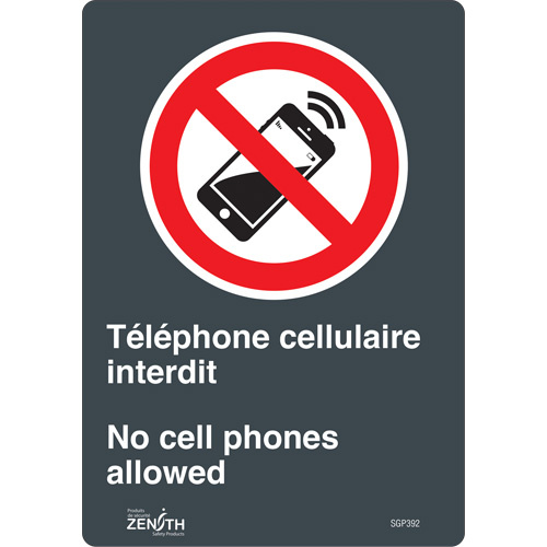 Zenith Safety Products ""Téléphone cellulaire interdit /No Cell Phones"" Sign  (Each)-Click on options for variations & Details.