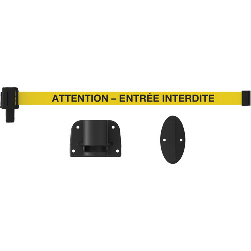 Banner Stakes  PL4148  Plus Wall Mount Barrier System, Plastic, Screw Mount, 15', Yellow Tape - Each