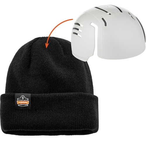 Ergodyne  16811  N-Ferno<sup>?</sup> Zippered Rib Knit Beanie Hat with Bump Cap Insert, One Size, Black - Each