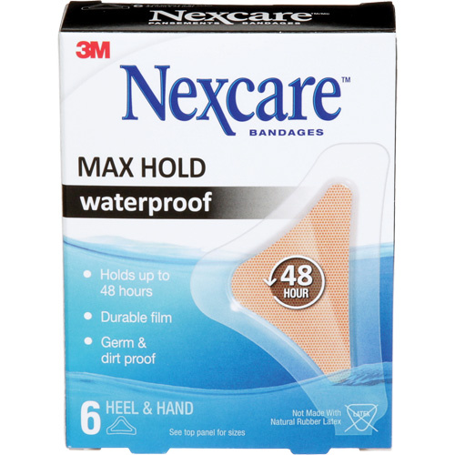 3M  MHWH-06-CA  Nexcare? Max-Hold Waterproof Bandages, Hand/Heel, 3-1/2", Plastic, Sterile - Pack of 6