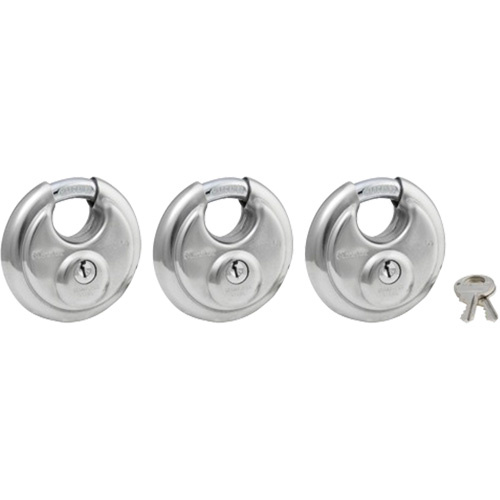 Master Lock 40TRI Shrouded Disc Padlocks, Keyed Alike, Stainless Steel, 2-3/4" Width-(Pack of 3)