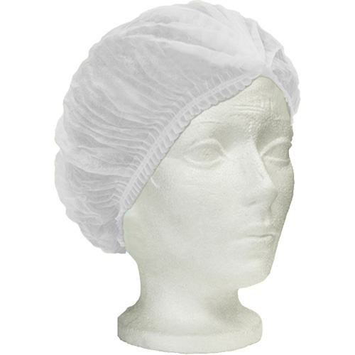 Ronco  7024W  Ronco Care? Pleated Bouffant Cap, Polypropylene, 24", White - Pack of 100