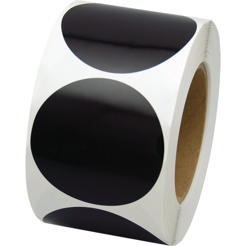 Incom Top Tape & Label  VC300K  Coloured Marking Dots, Circle, 3" L x 3" W, Black, Vinyl - Roll of 100