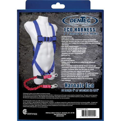 Dentec  16H33101FI URTL  Eco Harness with Lanyard, CSA Certified, Class A, 310 lbs. Cap. - Each