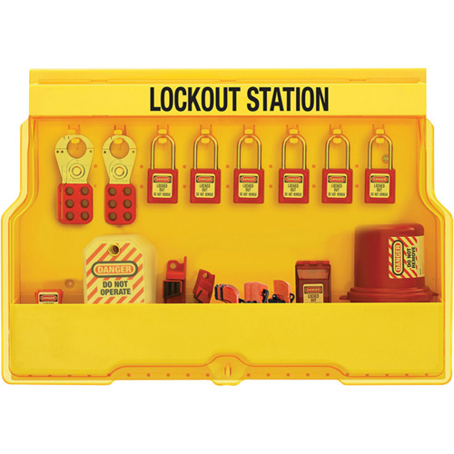 Master Lock  S1850E410PRE  Premier Electrical Lockout Station, Thermoplastic Padlocks, 16 Padlock Capacity, Padlocks Included - Each