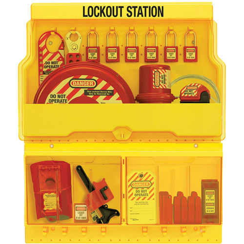 Master Lock  S1900VE410  Standard Valve & Electrical Deluxe Lockout Station, Thermoplastic Padlocks, 32 Padlock Capacity, Padlocks Included - Each