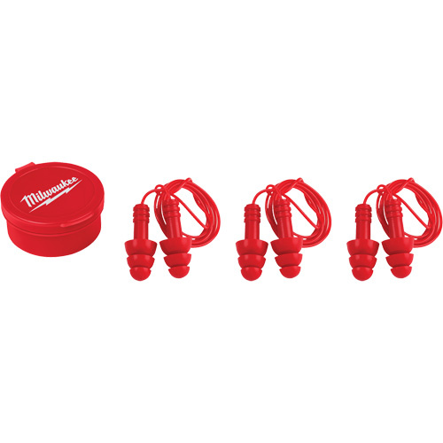 Milwaukee 48-73-3151 Reusable Ear Plugs, Corded, Pair - Plastic Case, 26 dB NRR, One-Size-(Pack of 3)