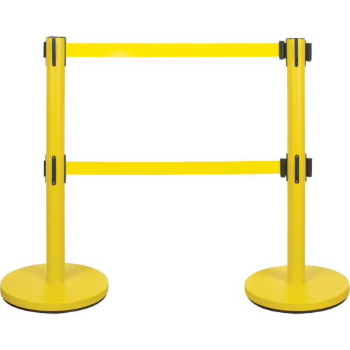 Zenith Safety Products  Dual Belt Crowd Control Barrier, Steel, 35" H, Yellow Tape, 7' Tape Length - Each