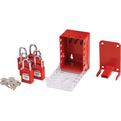 Brady  153674  Ultra Compact Group Lockout Box with Nylon Safety Lockout Padlocks, Red - Each