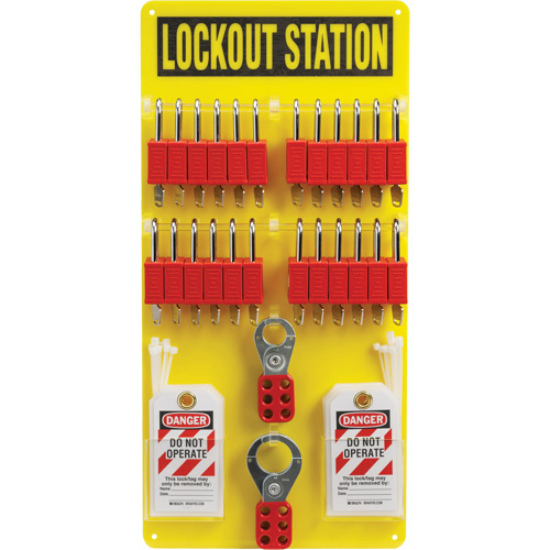 Brady  153687  Lockout Board with Keyed Different Nylon Safety Lockout Padlocks, Plastic Padlocks, 24 Padlock Capacity, Padlocks Included - Each
