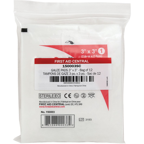 First Aid Central 150003SC SmartCompliance<sup>?</sup> Refill Gauze, Pad, 3" L x 3" W, Sterile, Medical Device Class 1 - Pack of 12