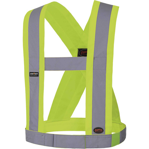 Pioneer  V1040360-O/S  5492 4" Wide Adjustable Safety Sash, Meets/Exceeds CSA Z96 Class 2 - Level 2, High Visibility Lime-Yellow, Silver Reflective Colour, One Size - Each