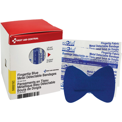 First Aid Central  500021SC  Fingertip Blue Detectable Bandages, Fingertip, Fabric Metal Detectable, Sterile - Box of 20