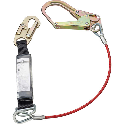 Peakworks  V8108624  SA-5502-4 Shock Absorbing Lanyard, 4', Rebar Hook Center, Snap Hook Leg Ends, Polyester - Each