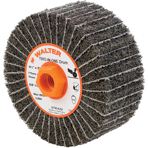 Walter Surface Technologies  07K422  Two-In-One? Finishing Drums, 4-1/2" Dia. x 2" W, 5/8"-11 Arbor, Aluminum Oxide - Each