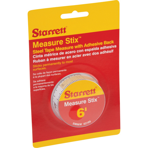 Starrett  SM66W  Measure Stix? Steel Measuring Tape with Adhesive Backing, 3/4" x 6', in/ft. Graduations - Each