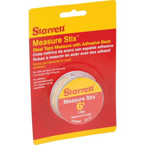 Starrett  SM66ME  Measure Stix? Steel Measuring Tape with Adhesive Backing, 3/4" x 6' - 2 m, ft/in - mm Graduations - Each