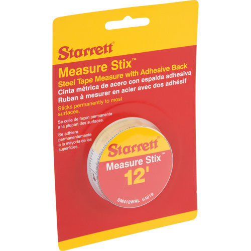Starrett  SM412WRL  Measure Stix? Steel Measuring Tape with Adhesive Backing, 1/2" x 12', in/ft. Graduations - Each