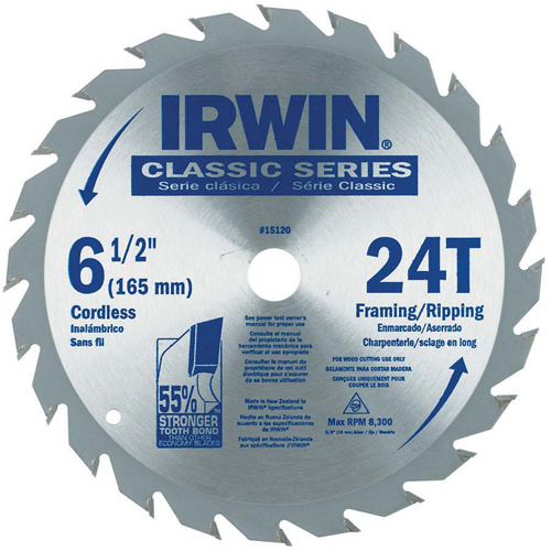 Irwin 15120 Contractor Saw Blades - Classic Series Saw Blades, 6-1/2", 24 Teeth, Wood Use-(Each)
