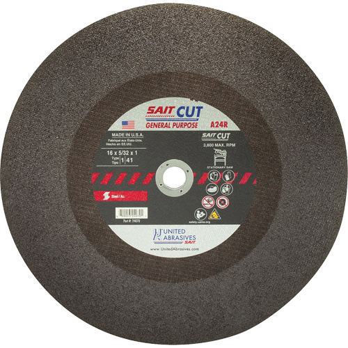 United Abrasives Inc.  24020  Cut-Off Saw (A24R), 12" x 1/8", 1" Arbor, Type 1, Aluminum Oxide, 5100 RPM - Each