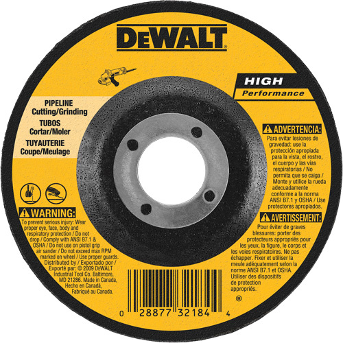 DEWALT  DW8484  High Performance Pipeline Wheel, 5" x 1/8", 7/8" Arbor, Aluminum Oxide, Type 27 - Each