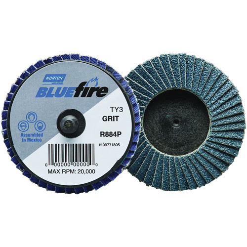 Norton  77696090166  BlueFire<sup>?</sup> R884P Mini Flap Disc, 2" x Type 27, 40 Grit, Zirconia Alumina - Each