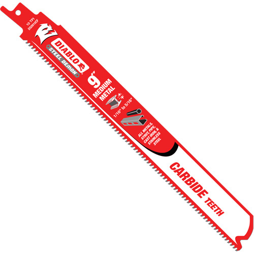 Diablo  DS0910CF3C  Medium Metal Reciprocating Saw Blade, Carbide, 10 TPI, 9" L x 1" W - Pack of 3