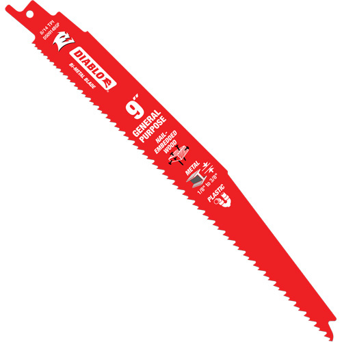 Diablo  DS0914BGP25C  General-Purpose Reciprocating Saw Blade, Bi-Metal, 8-14 TPI, 9" L x 1" W - Pack of 25