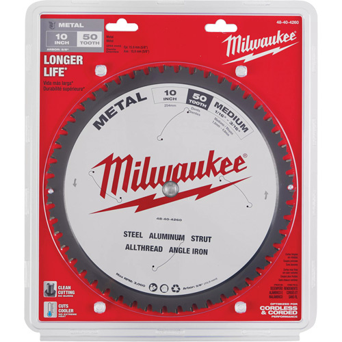 Milwaukee 48-40-4260 Circular Saw Blade, 10", 50 Teeth, Metal Use-(Each)