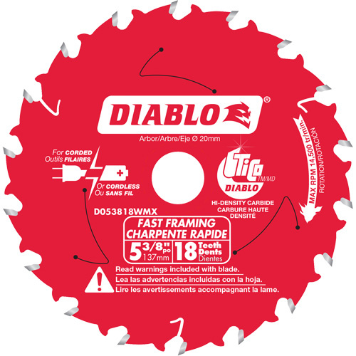 Diablo  D053818WMX  Fast Framing Circular Saw Blade, 5-3/8", 18 Teeth, Laminate/Wood Use - Each