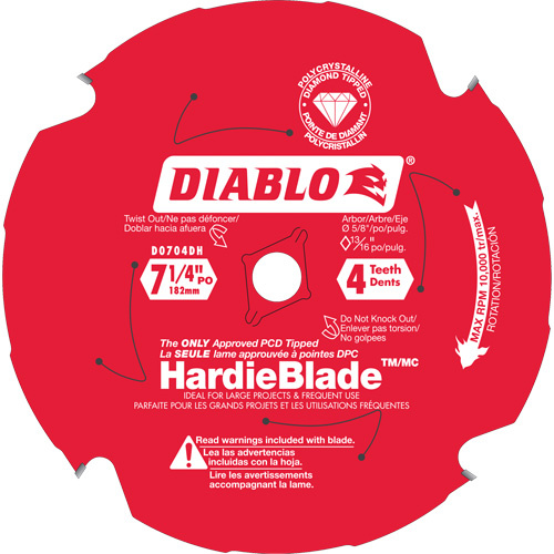 Diablo  D0704DH  HardieBlade? Circular Saw Blade, 7-1/4", 4 Teeth, Cement Use - Each