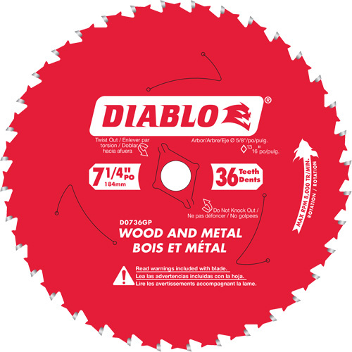 Diablo  D0736GPA  Circular Saw Blade, 7-1/4", 36 Teeth, Metal/Wood Use - Each