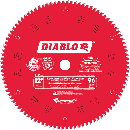 Diablo  D1296L  Circular Saw Blade, 12", 96 Teeth, Plastic/Fibreglass/Laminate/Non-Ferrous Use - Each