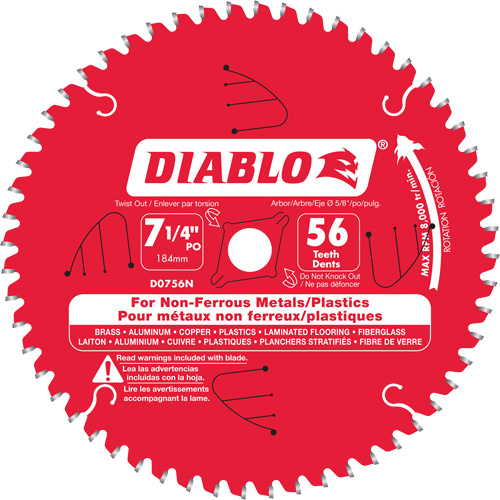 Diablo  D0756NA  Aluminum Cutting Saw Blade, 7-1/4", 56 Teeth, Non-Ferrous Use - Each