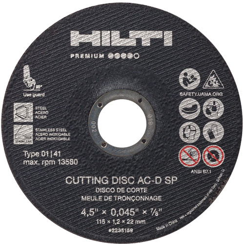 Hilti  2235159  AC-D SP Cut-Off Wheel, 4-1/2" x 0.045", 7/8" Arbor, Type 1, 13580 RPM - Box of 25