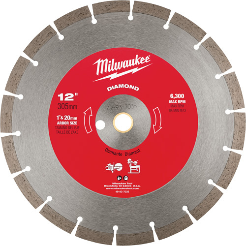 Milwaukee 49-93-7035 Segmented Diamond Circular Saw Blade, 12", Concrete Use-(Each)